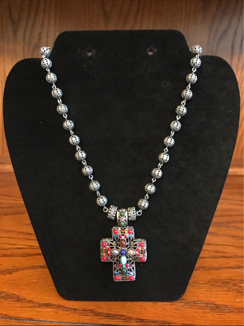 F.A.I.T.H Vintage Multicolor Gemstone Cross Pendant Necklace - Silver Tone